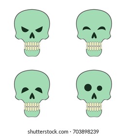 Vector Set with Funny Skulls. Simple Flat Illustration for Stickers, Cards, Decoration and Design.