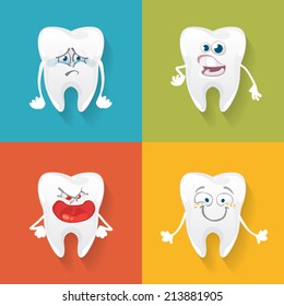 vector set funny teeth for dentistry about toothache and treatment