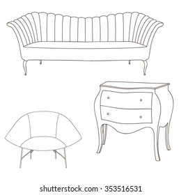 Vector set with furniture