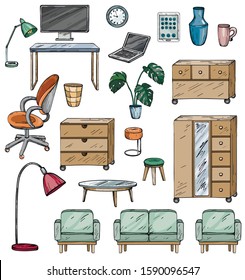 Vector Set of furniture for the office house and for the living room