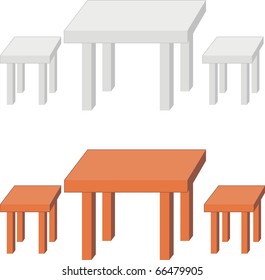 Vector set of furniture - a table and stools - isolated illustration on white background