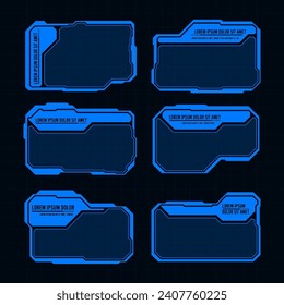 Vector set futuristic frame HUD technology cyberpunk design element. Technology frame Hi-tech element.