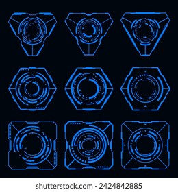 Vector set futuristic frame HUD technology cyberpunk design element.