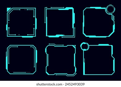 Vector set futuristic frame HUD technology cyberpunk design element.