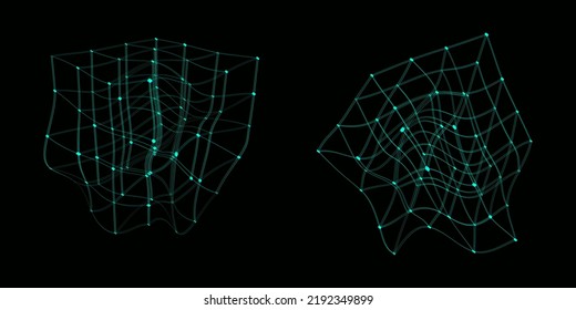 Vector set futuristic glitch cubes of particles and lines. Network connection big data. Abstract technology background.