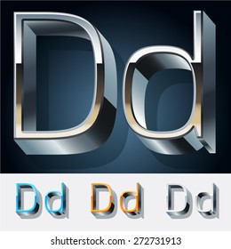 Vector set of futuristic metal silver alphabet. Letter D