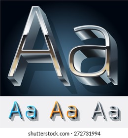 Vektorset aus futuristischem Silber-Alphabet aus Metall. Buchstabe A