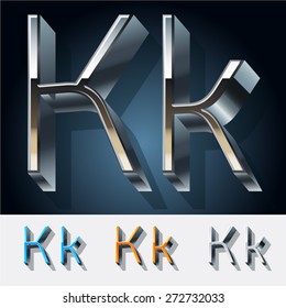 Vector set of futuristic metal silver alphabet. Letter K