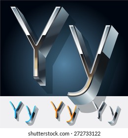 Vector set of futuristic metal silver alphabet. Letter Y