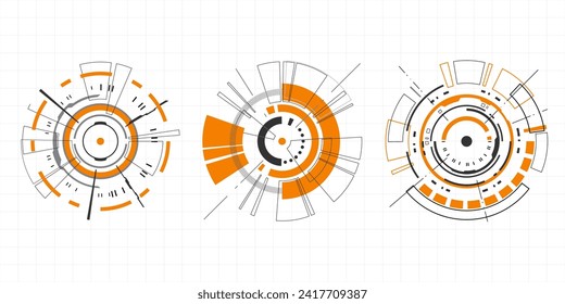 El conjunto de vectores es un HUD abstracto futurista. Elemento de marco de tecnología de círculo. Diseño de interfaz HUD futurista.