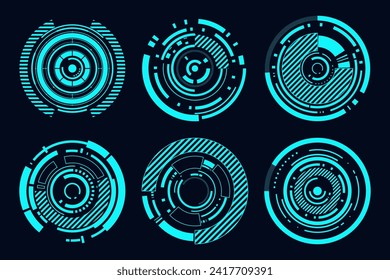 Vector set futuristicc abstract HUD. Circle technology frame element. Modern futuristic HUD interface design.