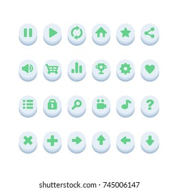 Vector set of game buttons for mobile development, flat games, ui kit. Collection of round buttons in flat style.