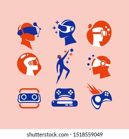 Vector set of Game Play Joystick, VR mobile game online elements for icons and logo