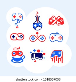 Vector set of Game Play Joystick, VR mobile game online elements for icons and logo