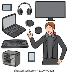 vector set of gamer and gaming equipment