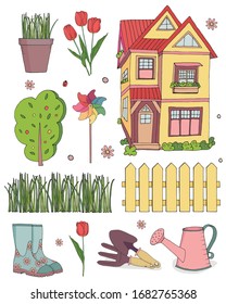 vector set of garden accessories isolated on white
