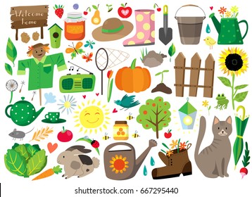 Vector Set Of Garden Elements In Doodle Style