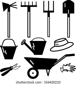 Vector set of garden tools in flat style. 