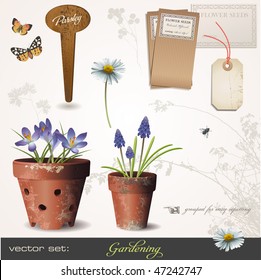 vector set: gardening - build your own small garden with potted plants :)