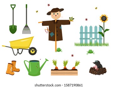 Vector set of gardening design elements.