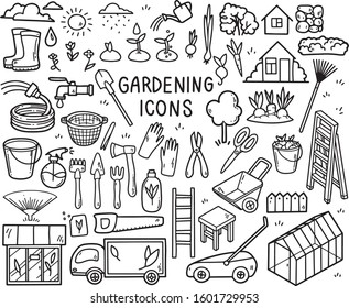 Vector set of gardening icons. Flat line style.