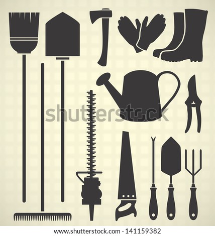 Vector Set: Gardening Tool Silhouette Collection