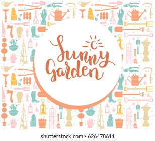 Vector set of gardening tools. Agriculture equipment for design. Silhouettes of garden items and plants