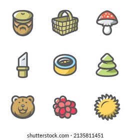 Vector Set of Gathering in the Forest Icons.