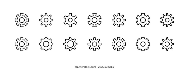 Vector set of gear thin line icons. Design of stroke pictograms. Signs of calendar isolated on a white background