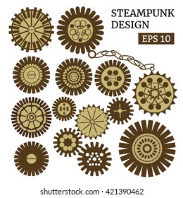 Vector set with gear wheels. Steampunk style. Retro Mechanical design elements.