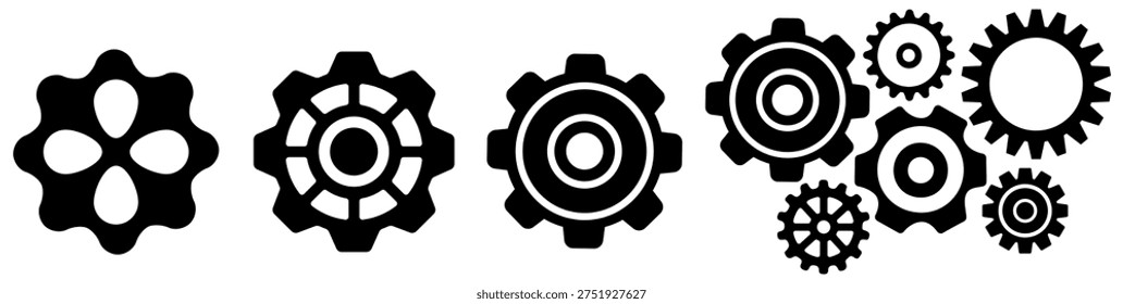 vector set Gears and Cogs Mechanical Parts icon. industrial symobl design illustration