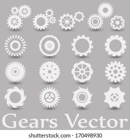 vector set, gearwheel (cogs) mechanism icons, illustration on grey background
