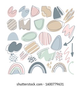 Vector set in gentle pastel colors. abstract spots, geometric shapes, rainbow. minimalistic universal background. abstract doodles