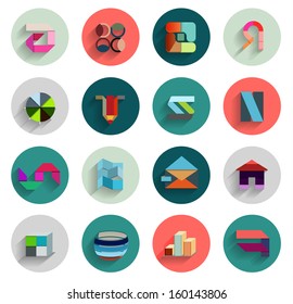 Vector set of geometric abstract flat icons. Can be used for business template / presentation