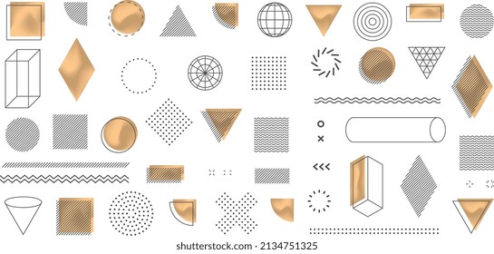 Vector set. Geometric figures with shadows. Linear design. Minimal modern shapes. Minimalist geometric forms for your design project. Trendy hipster background and logotypes.