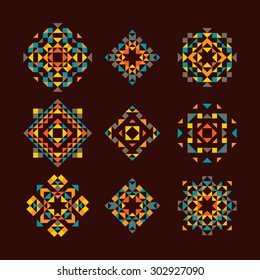 Vector Set of Geometric Native Pattern Elements. Hipster Decorations for Backgrounds, Decor, Prints, Icons and Logos. 