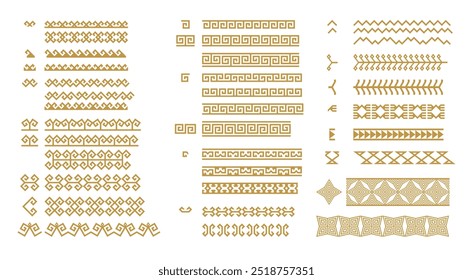 Vector set of geometric ornaments in Kazakh style. Traditional pattern for decoration of textile, household items. Elements of the national decor of the ancient nomads of the Kazakhs, Kyrgyz, Mongols