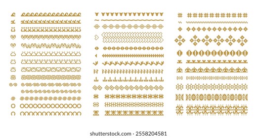 Vector set of geometric ornaments in Kazakh style. Traditional pattern for decoration of textile, household items. Elements of the national decor of the ancient nomads of the Kazakhs, Kyrgyz, Mongols