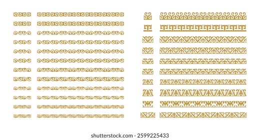Vector set of geometric ornaments in Kazakh style. Traditional pattern for decoration of textile, household items. Elements of the national decor of the ancient nomads of the Kazakhs, Kyrgyz, Mongols