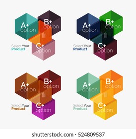 Conjunto vetorial de layouts de infográficos empresariais de papel geométrico
