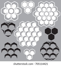 Vector set of geometric patterns with honeycombs for design.