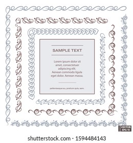 Vector set of geometric seamless frames isolated on white background.  Line border and scribble design element.