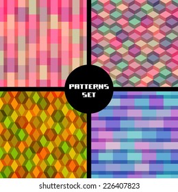 Vector set of geometric seamless patterns. Backgrounds collection for print, web. Decorative color illustration