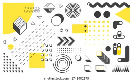 Vector set of geometric shape and lines isolated on white background.