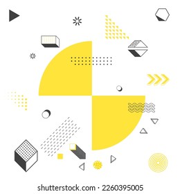 Vector set of geometric shape and lines isolated on white background.