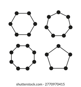 A Vector set of geometric shapes illustrating different polygons made of connected nodes and lines for mathematical and scientific concepts.