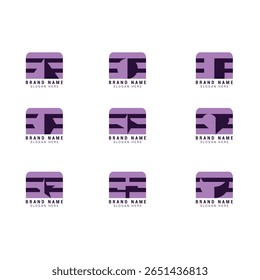 Vector set of geometric shapes. Trendy abstract minimalist figures, triangle, circle, star, rectangle, love, crescent, plus, polygon. Purple color,  Modern abstract graphic design elements. 