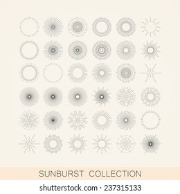 vector set of geometric sunburst and light ray shapes. design element collection