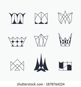 Vector set of geometrical crowns' icons. 