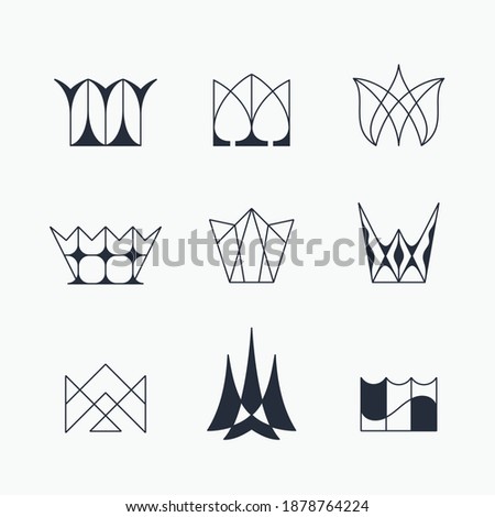 Vector set of geometrical crowns' icons. 